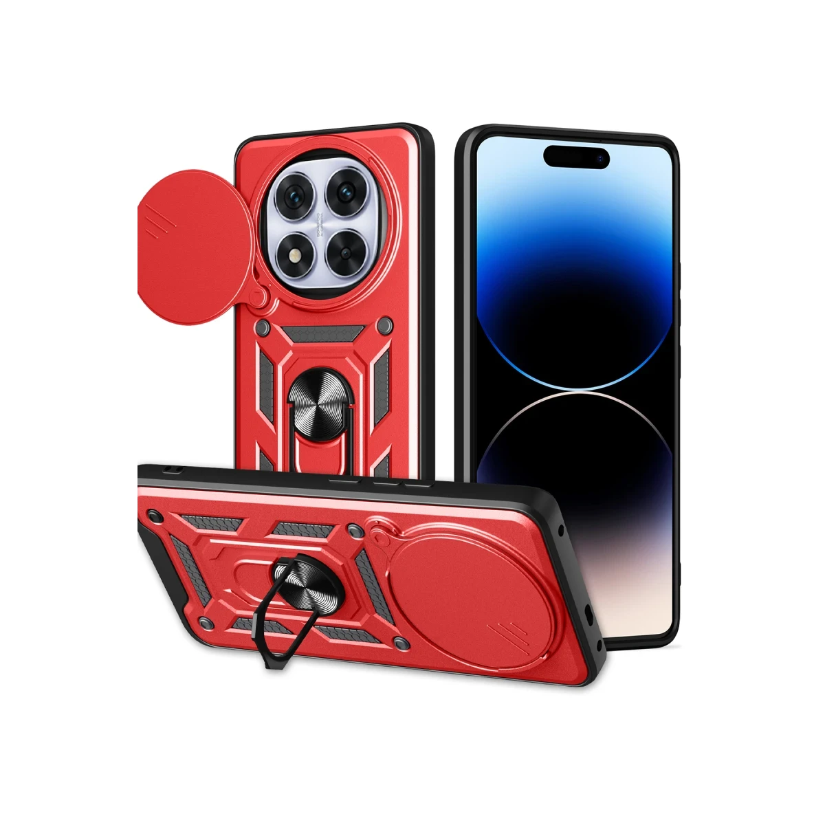 Xiaomi Redmi Note 14 Pro Plus Kılıf Pars Lens Yüzüklü Silikon - Kırmızı