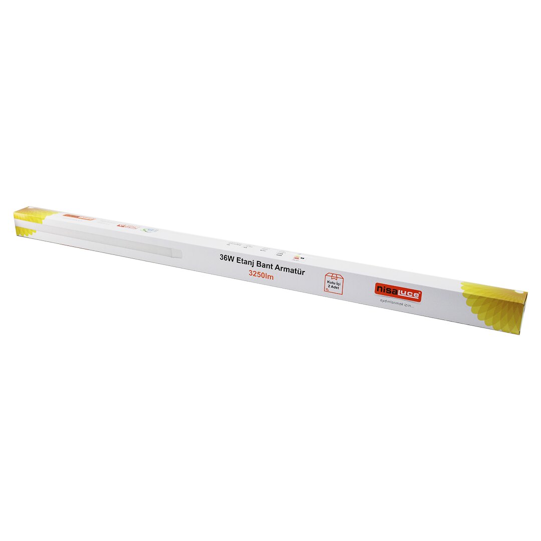 Nisaluce EAMP-082/1 2PCS 36W - 120CM Led Etanj Bant Armatür Lamba Ampul Beyaz - 6500K 3250LÜMEN Montaj Ayar Kanallı