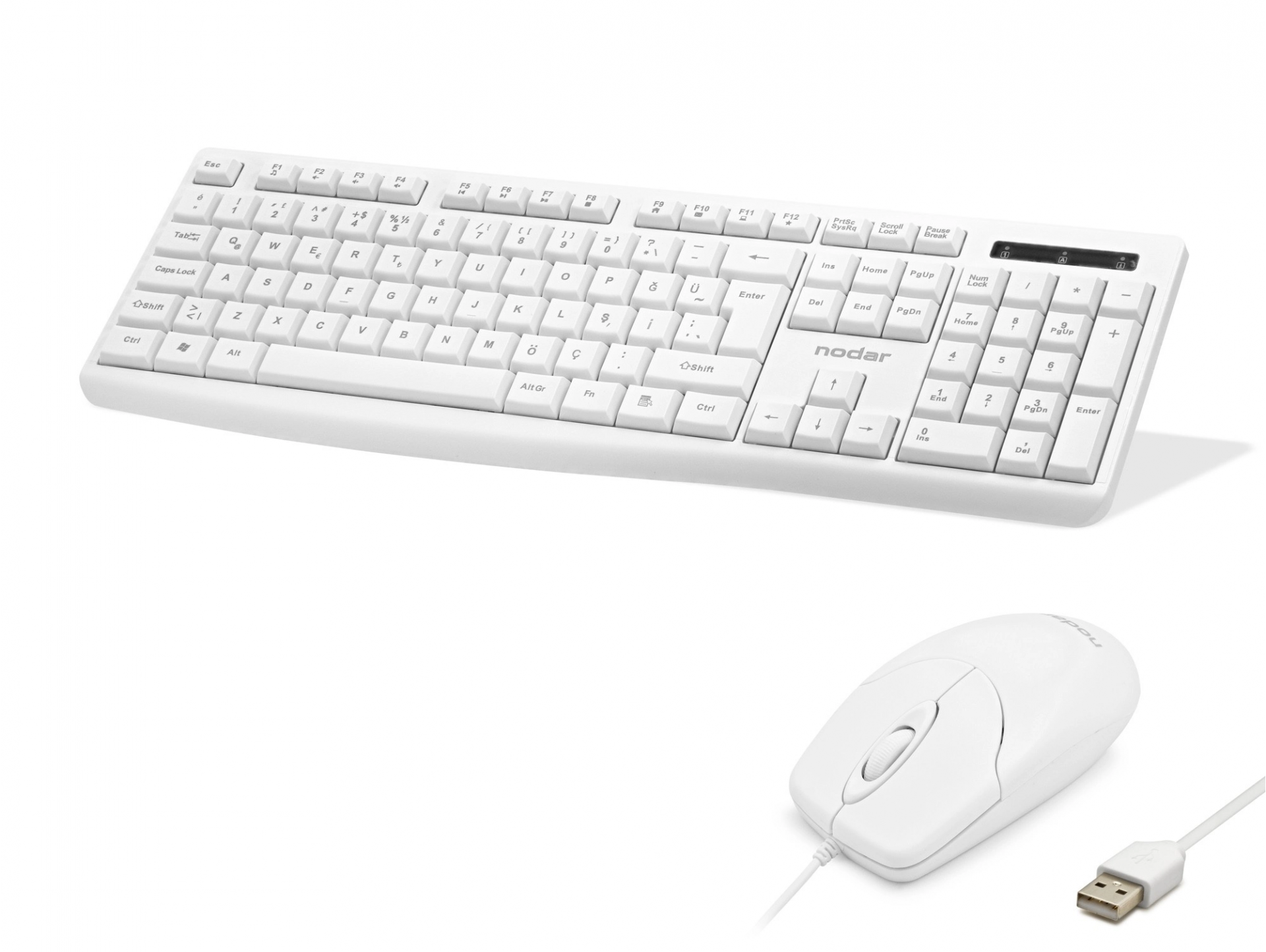 Ergonomik Kablolu Klavye ve Mouse Seti Beyaz Renk