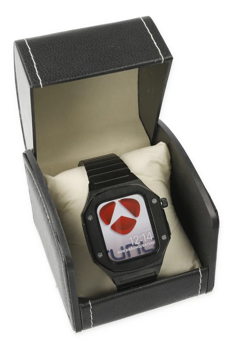 Apple Watch 45mm Uyumlu KR409 Metal Kordon - Siyah