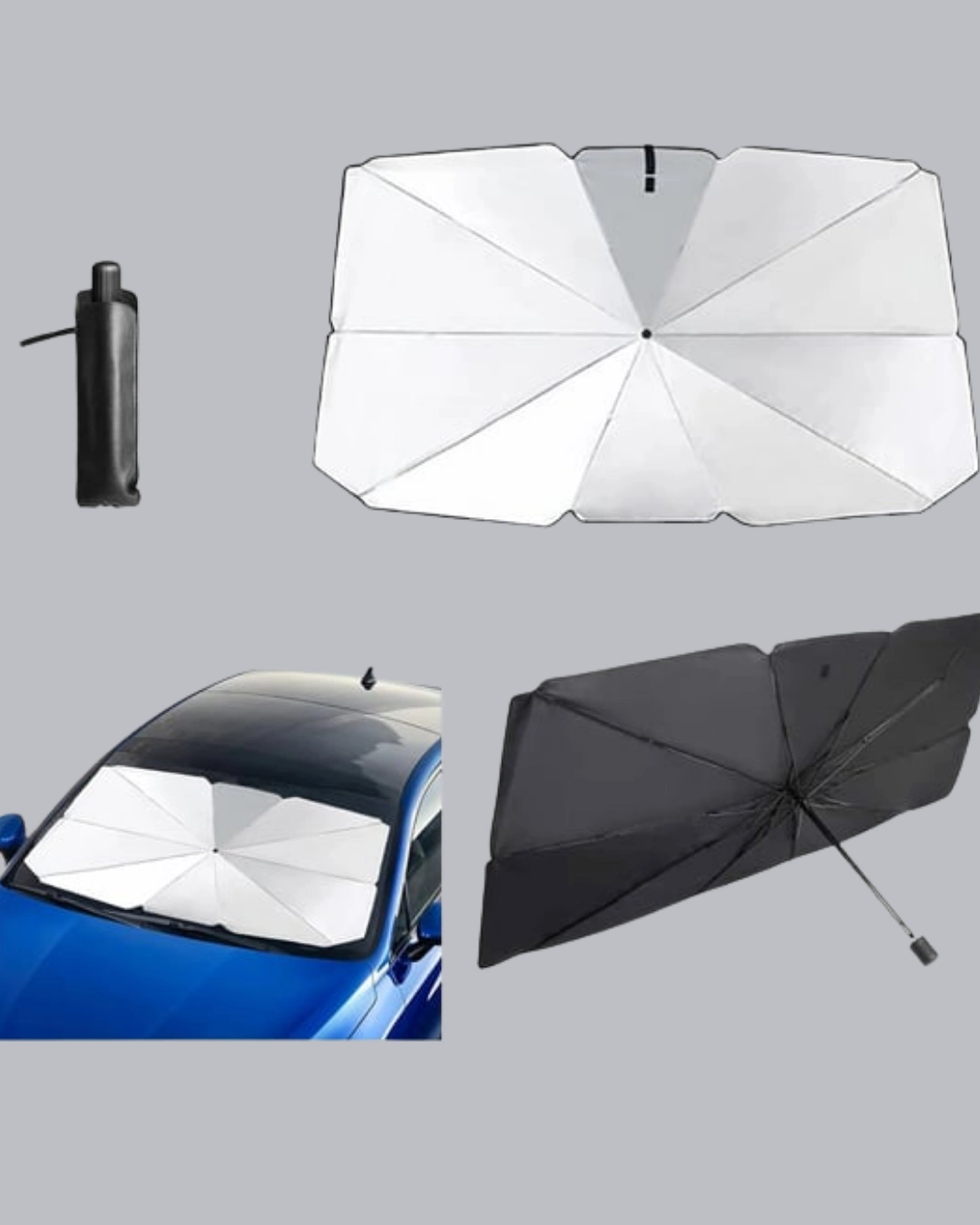 Katlanabilir Şemsiye Tasarımlı Araç Güneşliği 125 cm UV Koruma