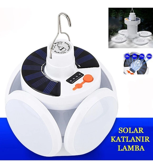 Pratik 5 Kanatlı Solar Kamp Lambası USB Şarjlı