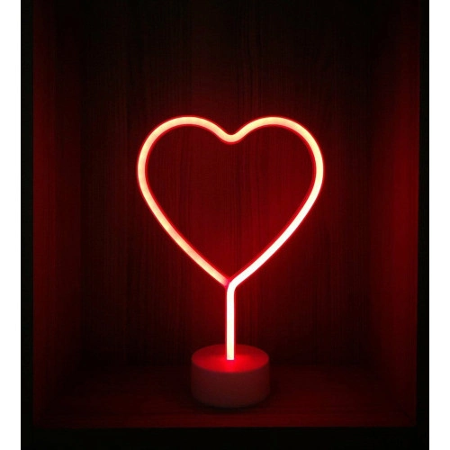Estetik Neon Işıklı Kalp Masa Gece Lambası Pil ve USB