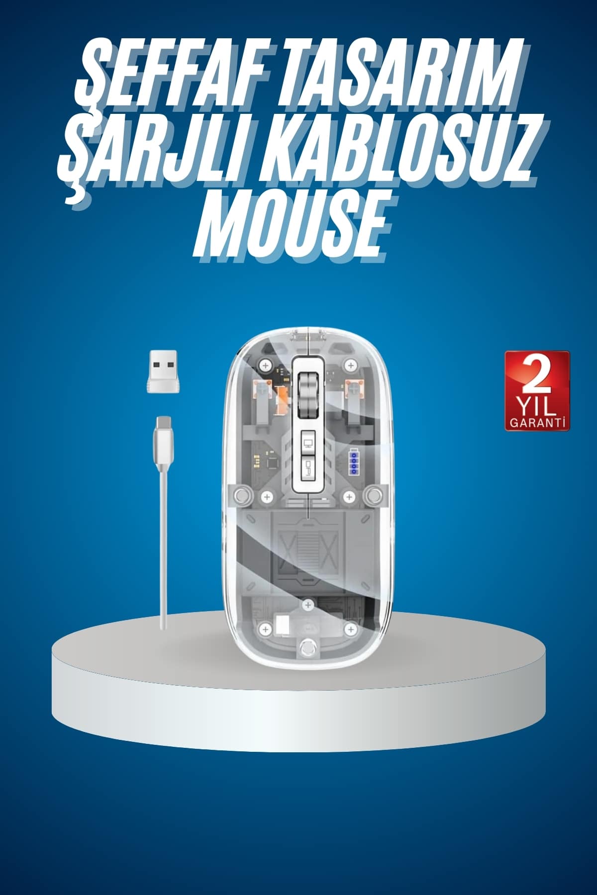 Sessiz Tıklama Çift Modlu Bluetooth Ve Alıcı Şeffaf Mouse Fare