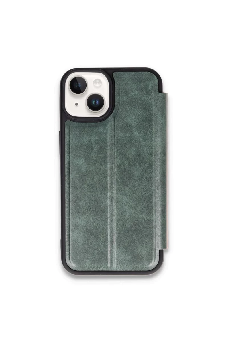 Apple iPhone 15 Uyumlu Kılıf Flip Cover - Koyu Yeşil