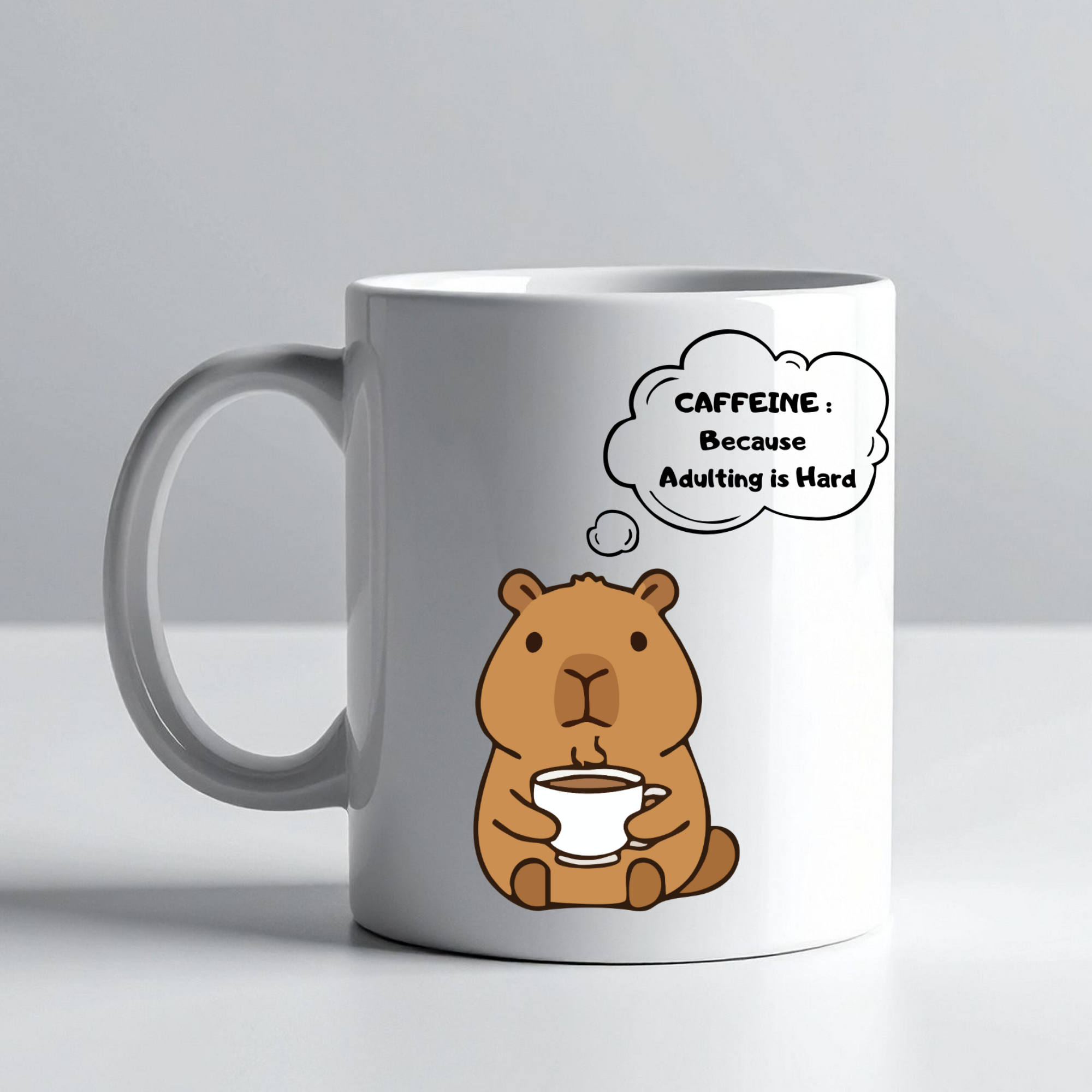 Caffeine Because Adulting is Hard Yazılı Kupa Model 207 Komik Tasarım Seramik Kahve Kupası Hediye Seçeneği