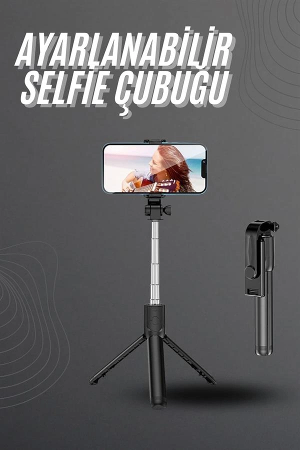 Bluetooth Kumandalı Tripod Selfie Çubuğu 186 mm Telefon Tutucu