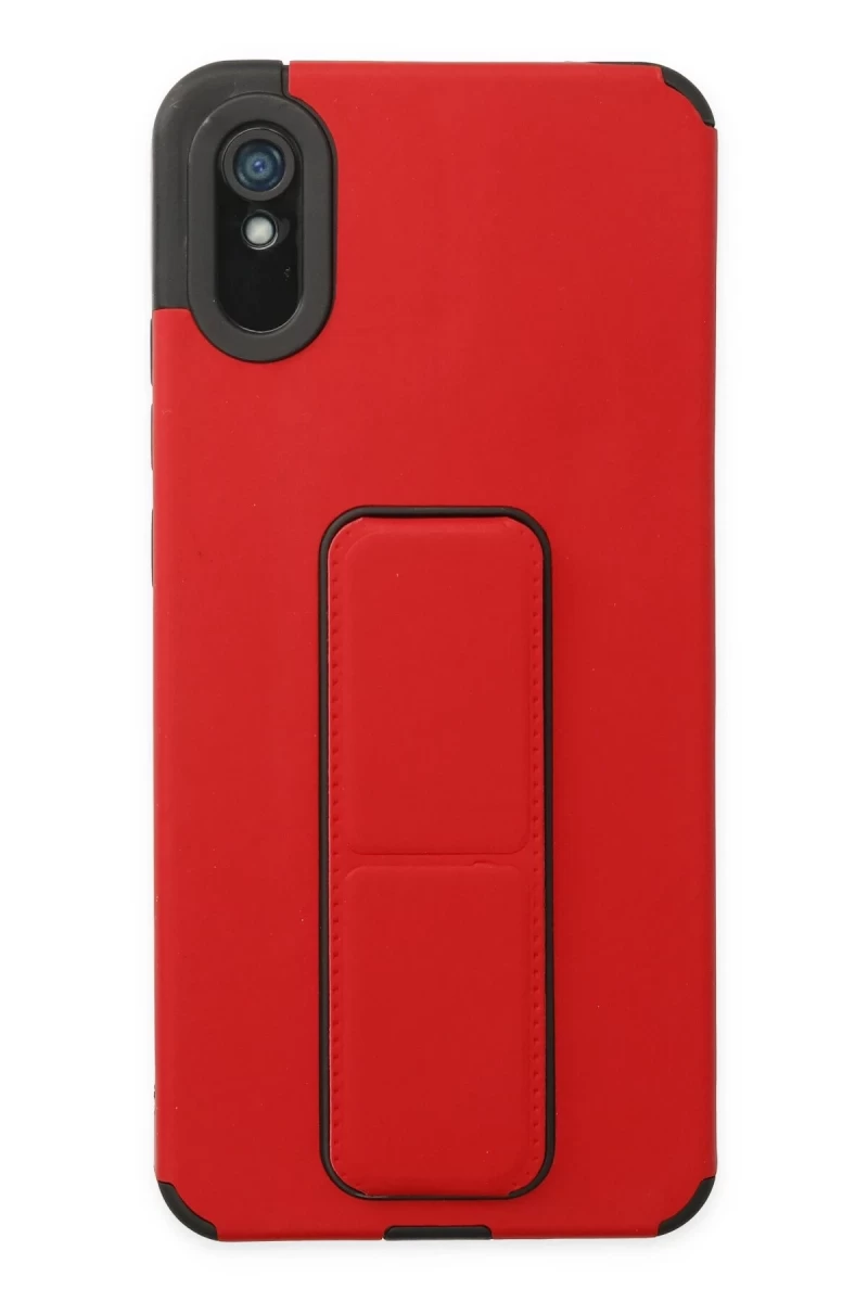 Xiaomi Redmi 9A Uyumlu Kılıf Mega Standlı Silikon - Kırmızı