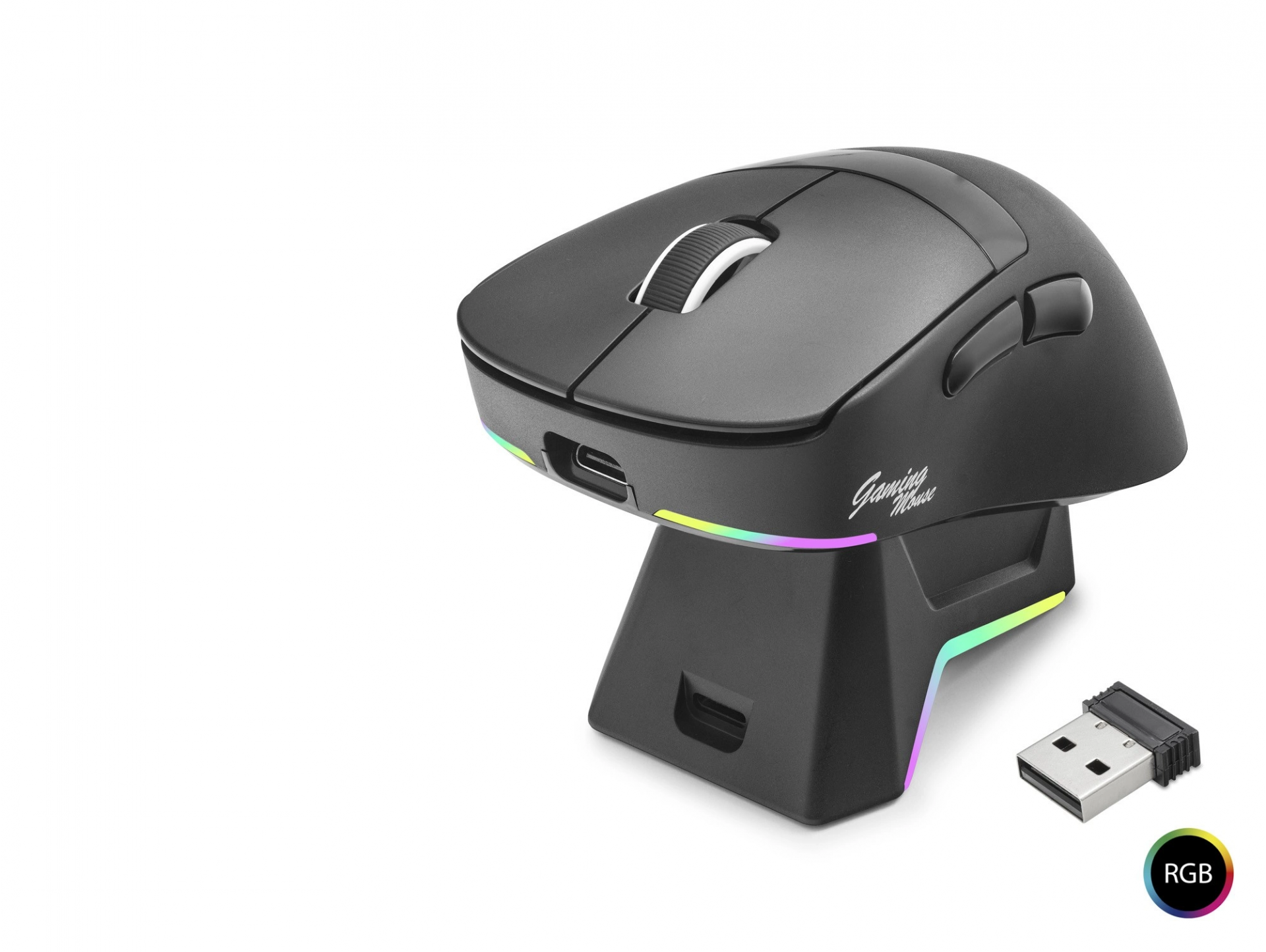 RGB Şarj Standlı Kablosuz Mouse - Siyah 12000 DPI