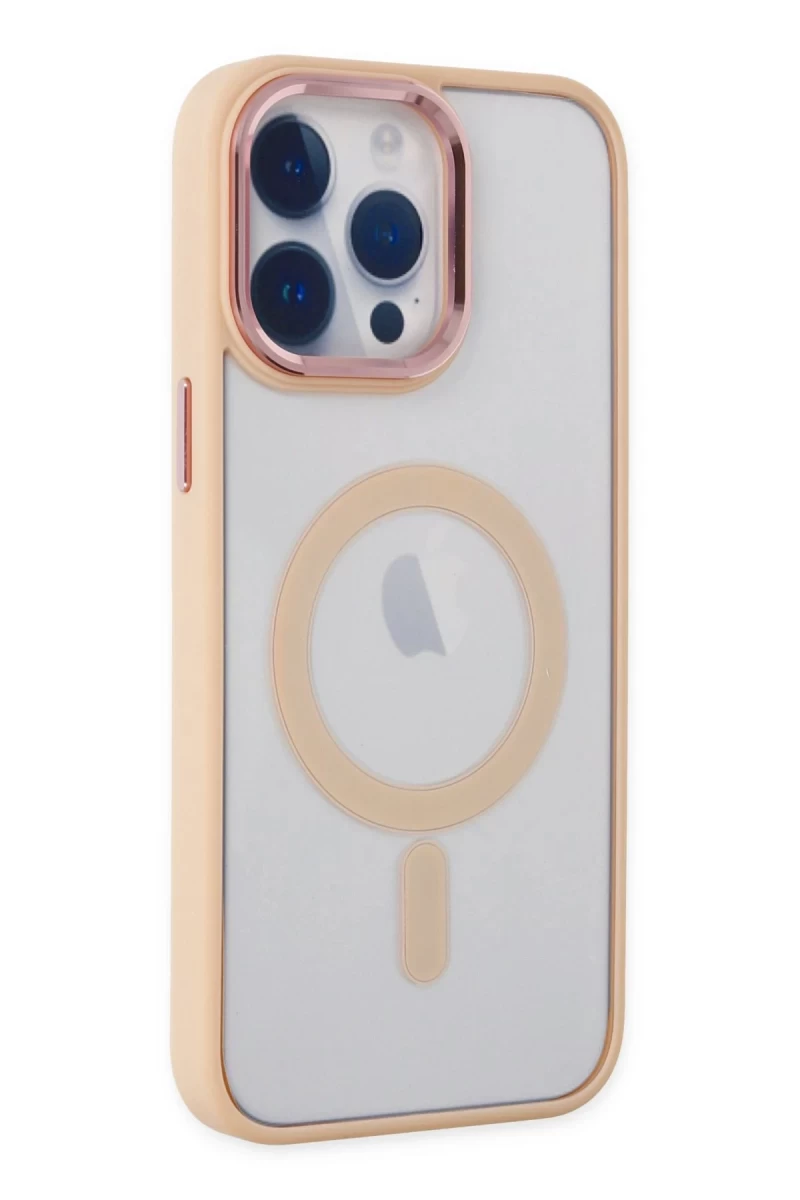 Apple iPhone 14 Pro Uyumlu Kılıf Room Magneticsafe Silikon - Pudra