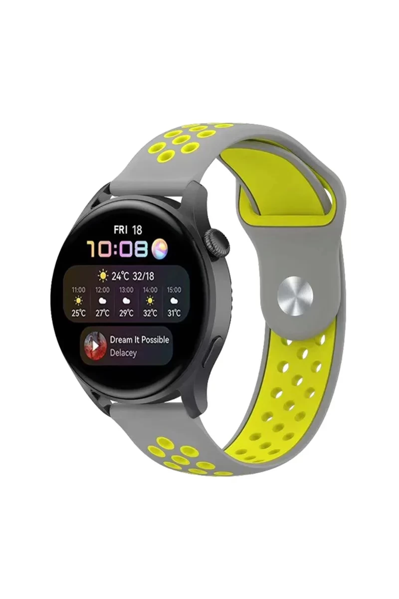 Watch 20mm Uyumlu Spor Delikli Kordon - Gri-Yeşil