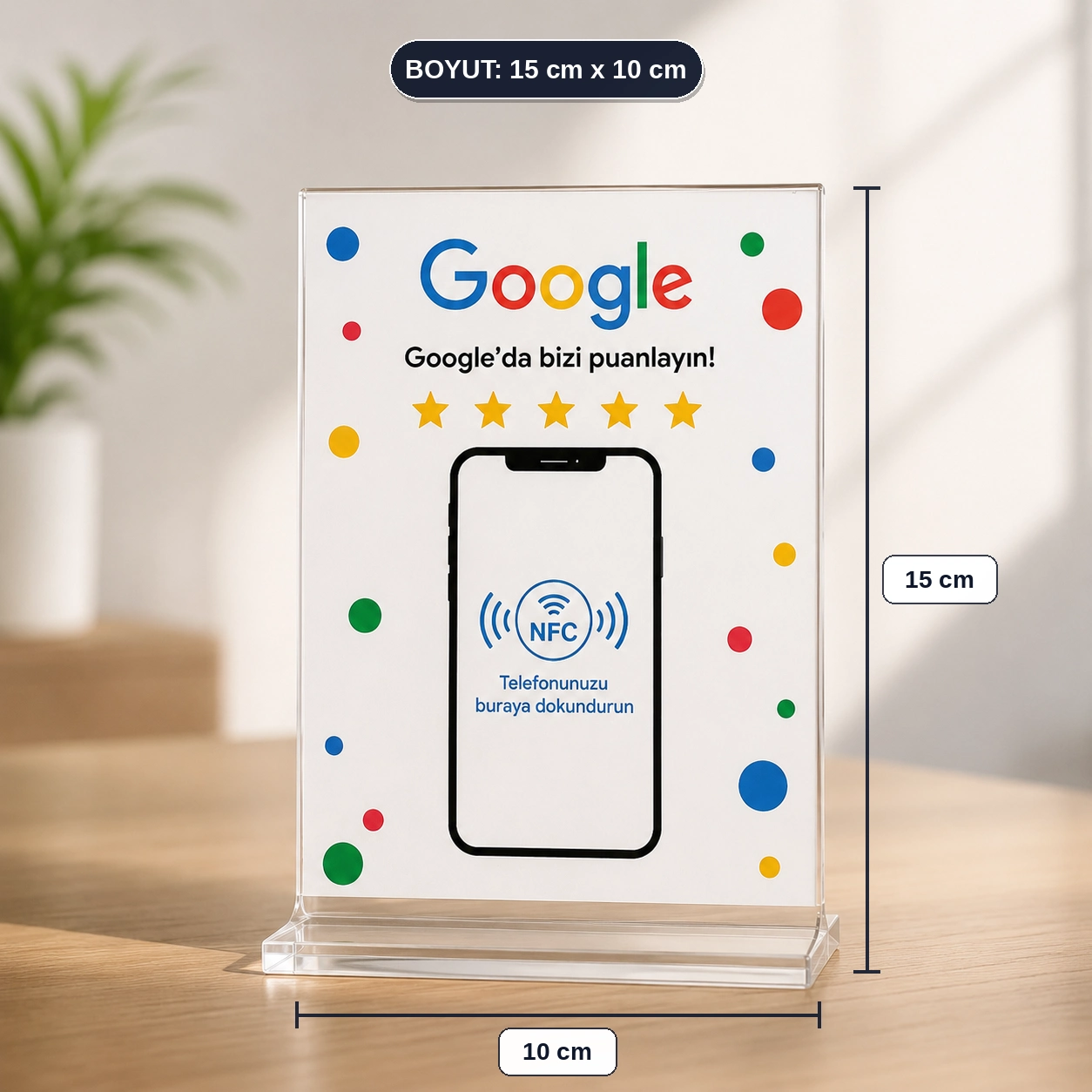 Yorum Kartı Google İçin NFC Akıllı Değerlendirme Standı Pleksi Masaüstü