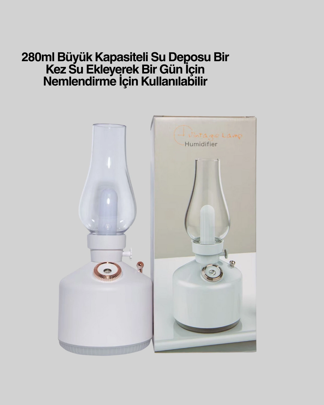 Retro Tasarımlı USB Şarjlı Gaz Lambası 280 ml Nemlendirici