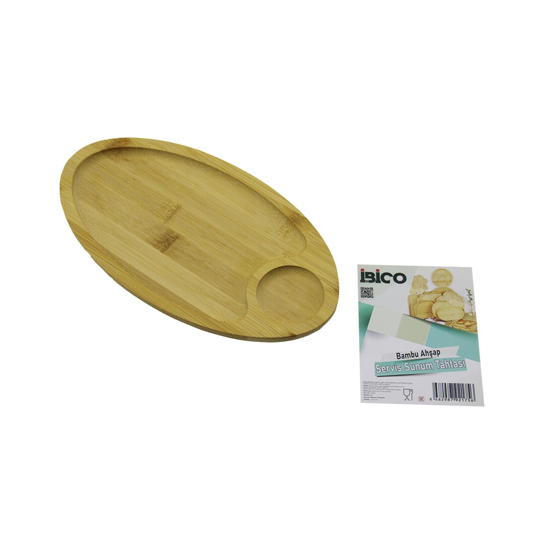 Oval 2 BÖLMELİ=1+1 Ahşap Bambu Servis Sunum Tepsi - Tahtası Mini Tepsi 25 X 14 X 1.4CM