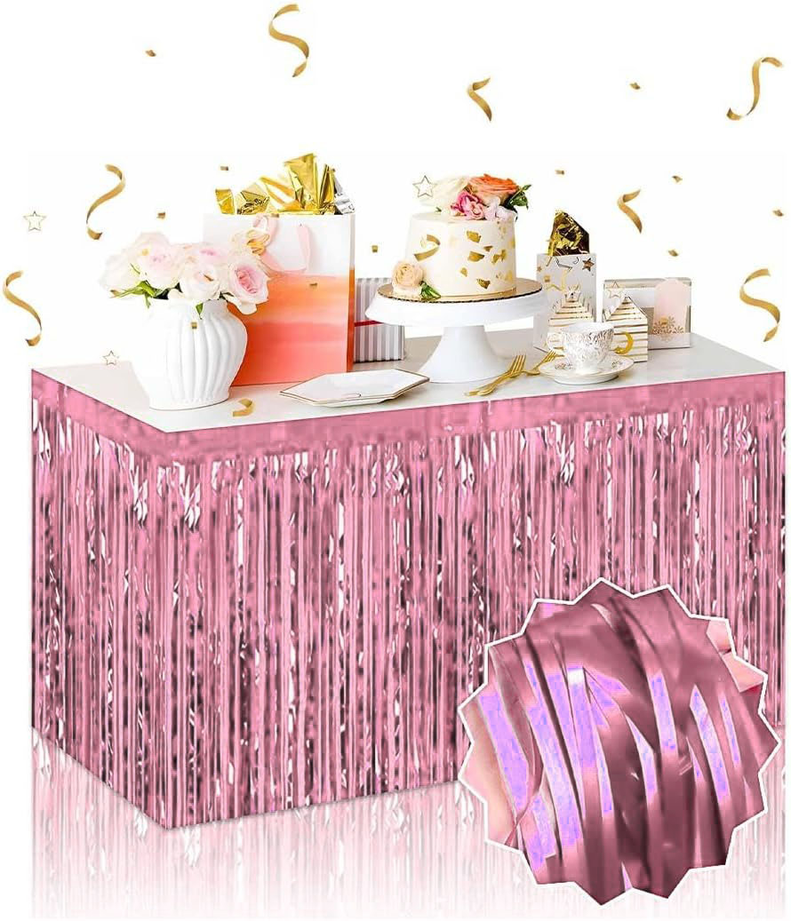 Kendinden Yapışkanlı Rose Gold Metalize Püsküllü Masa Eteği ? 75 x 275 cm Parti Süslemesi