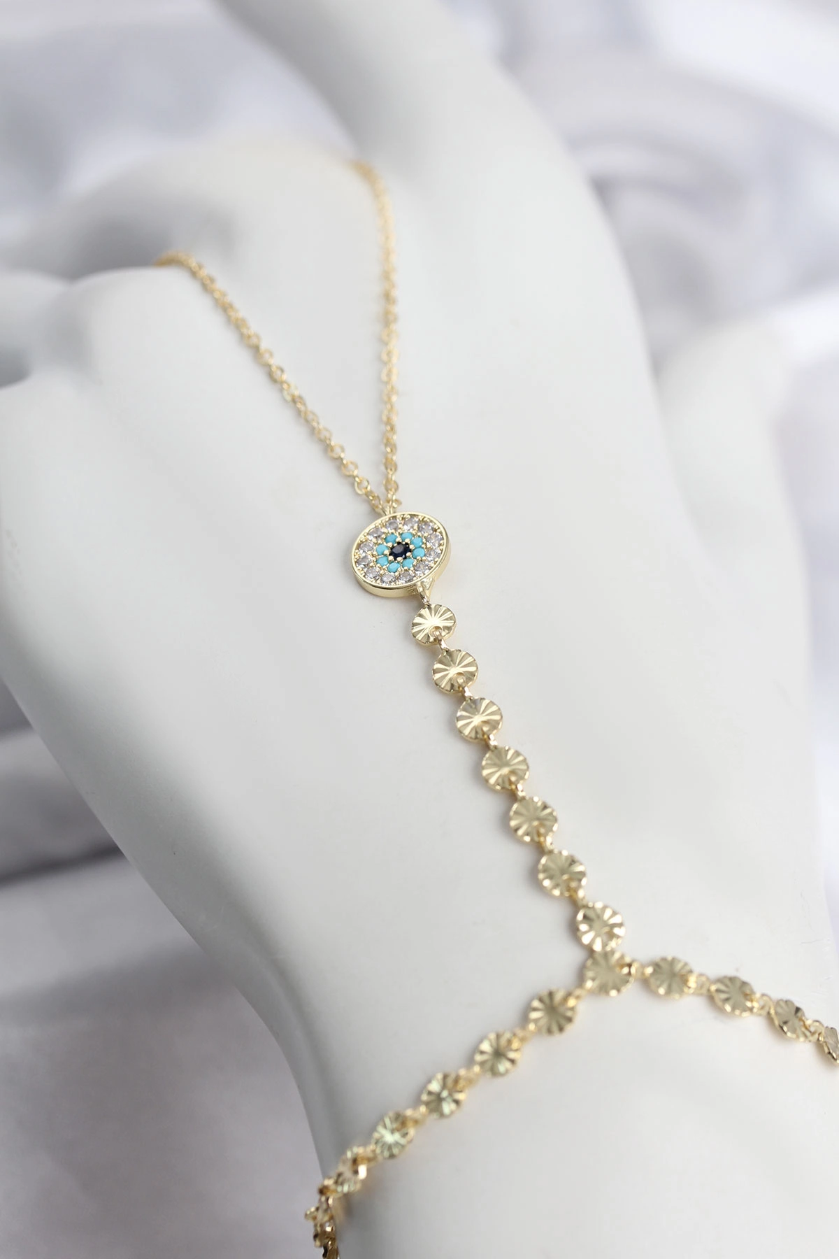 Zirkon Taşlı Gold Renk Pirinç Nazar Kolye