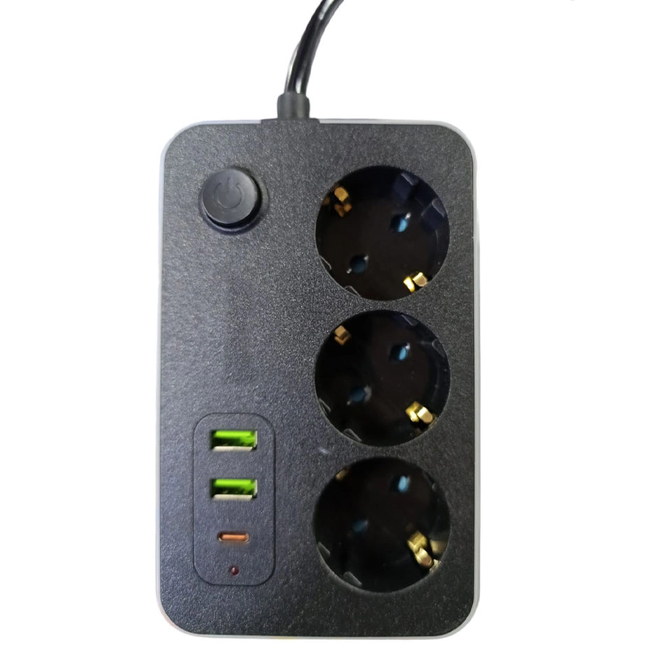 Akım Korumalı 3'lü Priz 2 USB 1 Type-C Girişli
