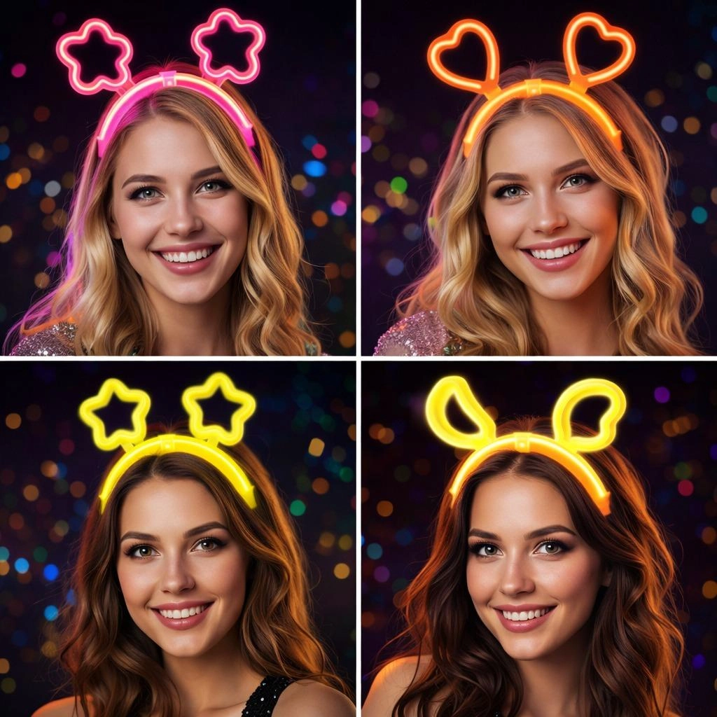 Eğlenceli Glow Taç Seti 12 Adet - Yıldız Kalp