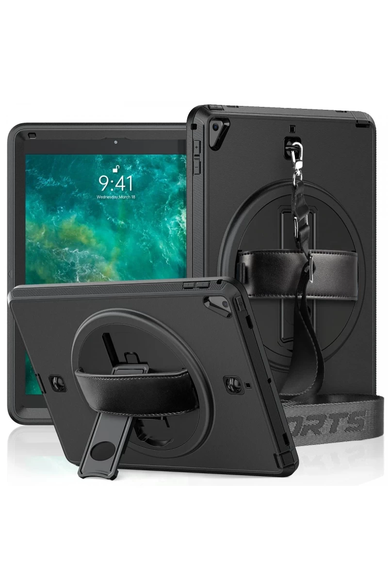 Apple iPad 5 Air 9.7 Kılıf Strap-C Otterbox Tablet Kapak - Siyah