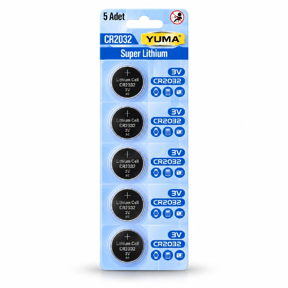 CR2032 Süper Lityum 3V 5’li Kart Düğme Pil