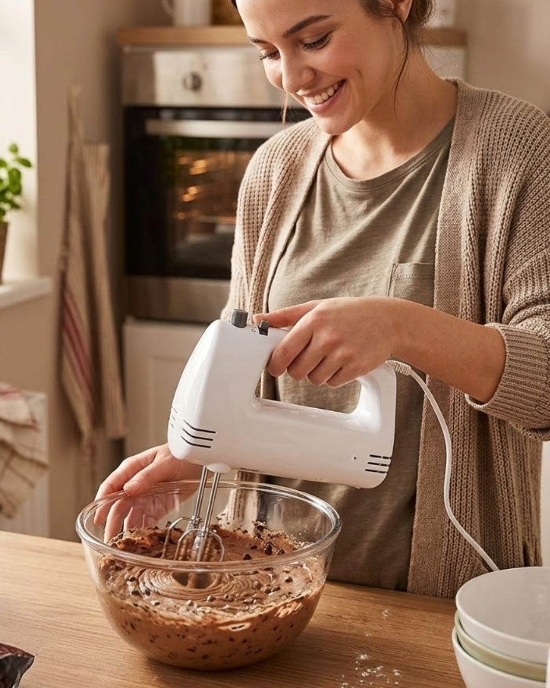 Paslanmaz Çelik Çırpıcılı El Mikseri 250W Çok Kademeli Mutfak Mikseri