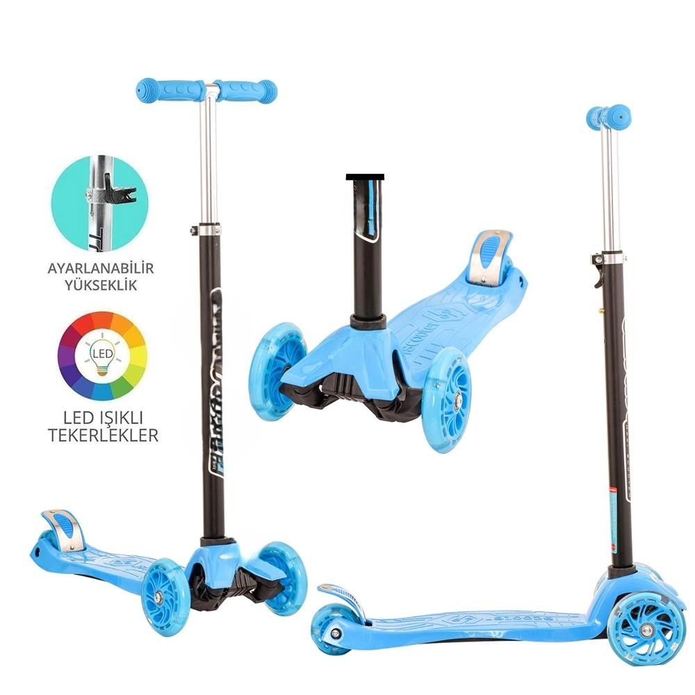 Eğlenceli Işıklı Scooter 1 Adet Mavi Renk