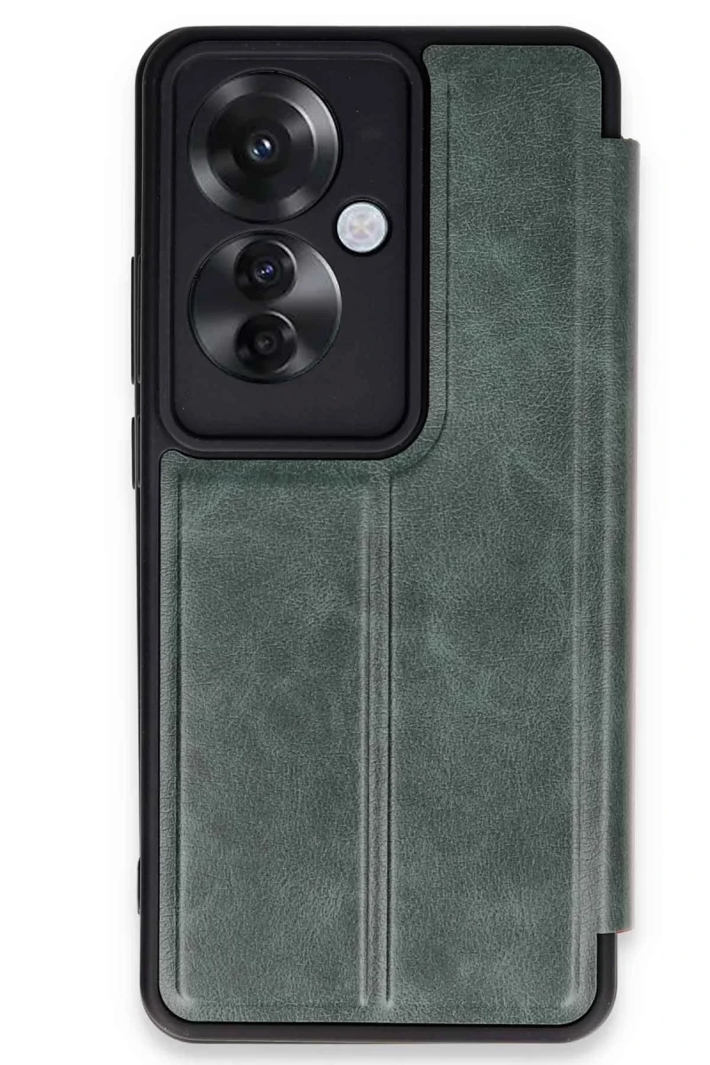 Oppo Reno 11F Uyumlu Kılıf Flip Cover - Koyu Yeşil