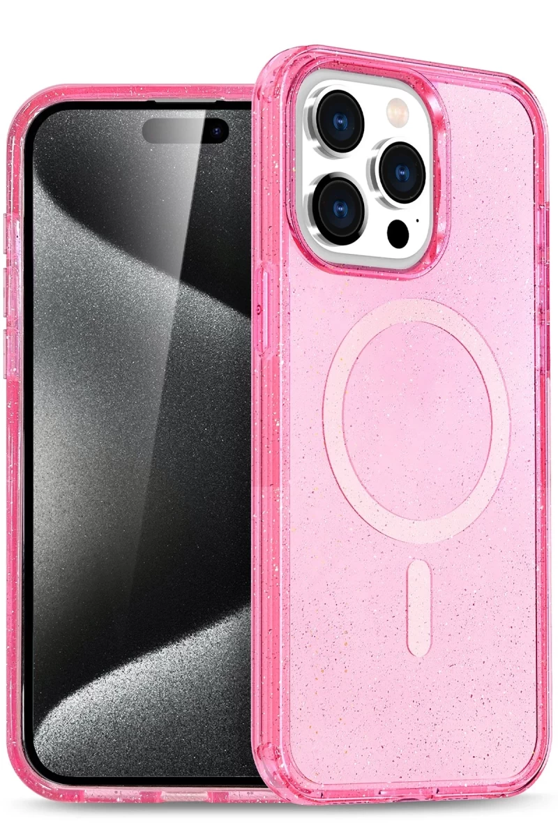 Apple iPhone 15 Pro Max Uyumlu Kılıf Star Magsafe Kapak - Pembe