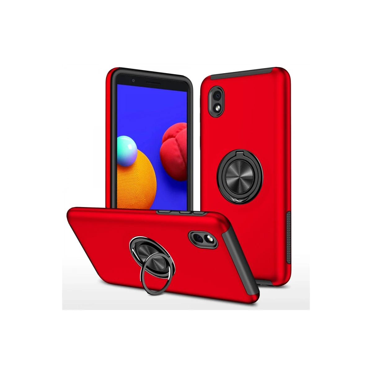 Samsung Galaxy A01 Core Kılıf Elit Yüzüklü Kapak - Kırmızı