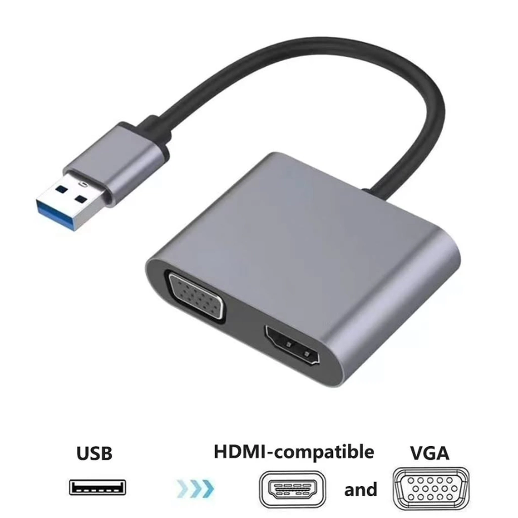 HDMI ve VGA Çıkışlı USB Adaptörü 1080p Taşınabilir