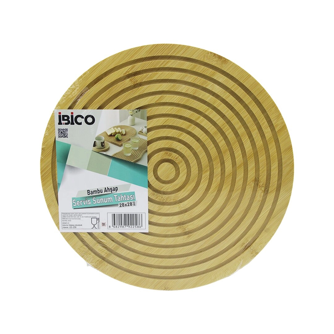 Çift Taraflı Düz ve Kanallı Ahşap Bambu Servis Tepsisi 28 cm