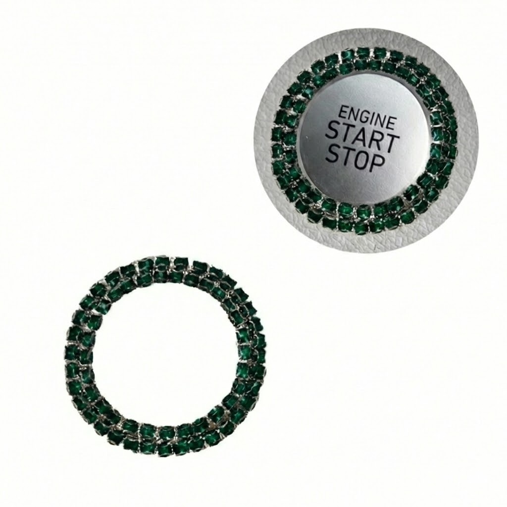 Kristal Taşlı Start Stop Düğme Halkası Yeşil