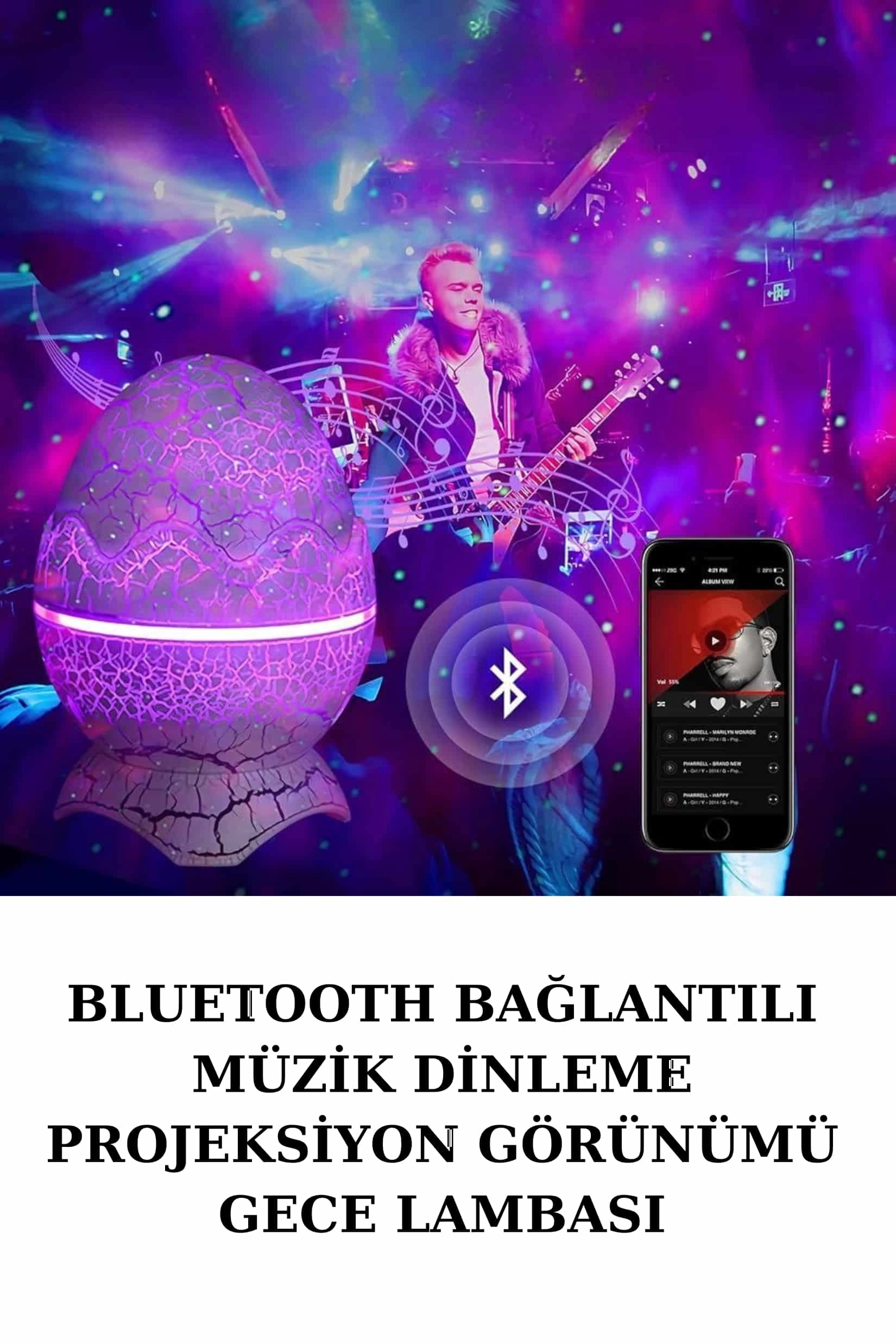 Renk Değiştiren Bluetooth Hoparlör 1 Adet Gece Lambası (Dinozor Model)