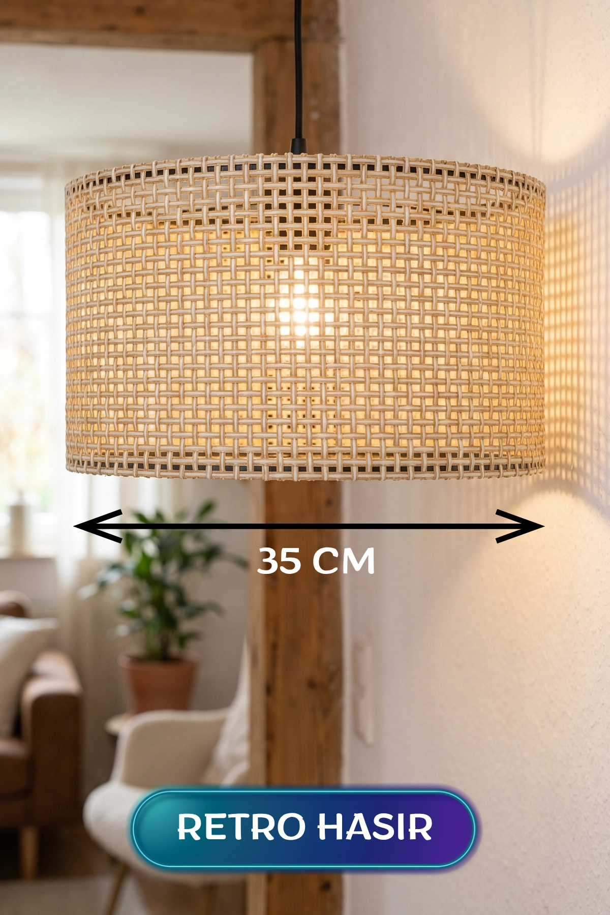 Şık Hasır Kumaş Başlıklı Sarkıt Avize 35 CM İç Mekan