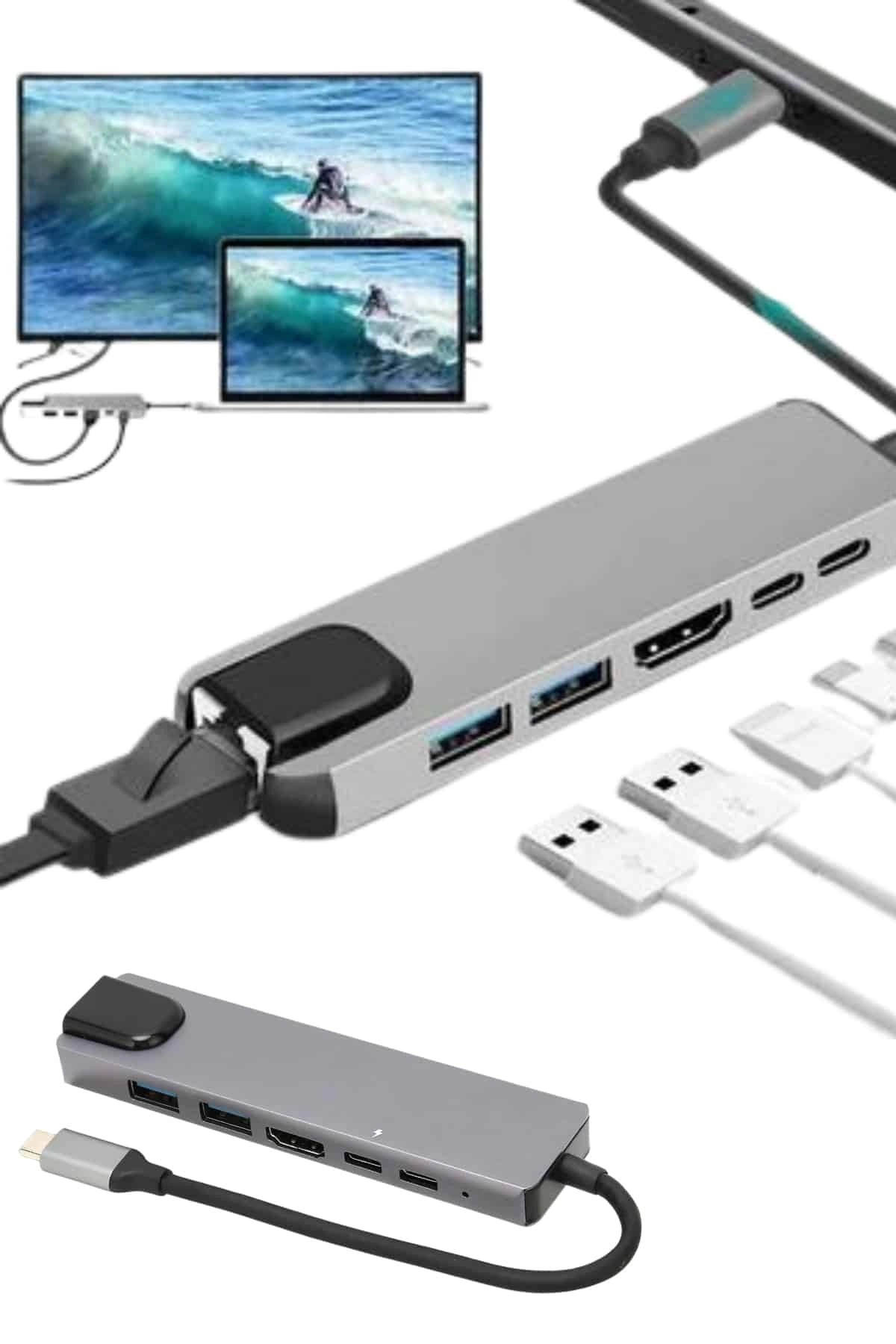Çok Portlu USB Type-C Dönüştürücü 8 Portlu Macbook Uyumlu