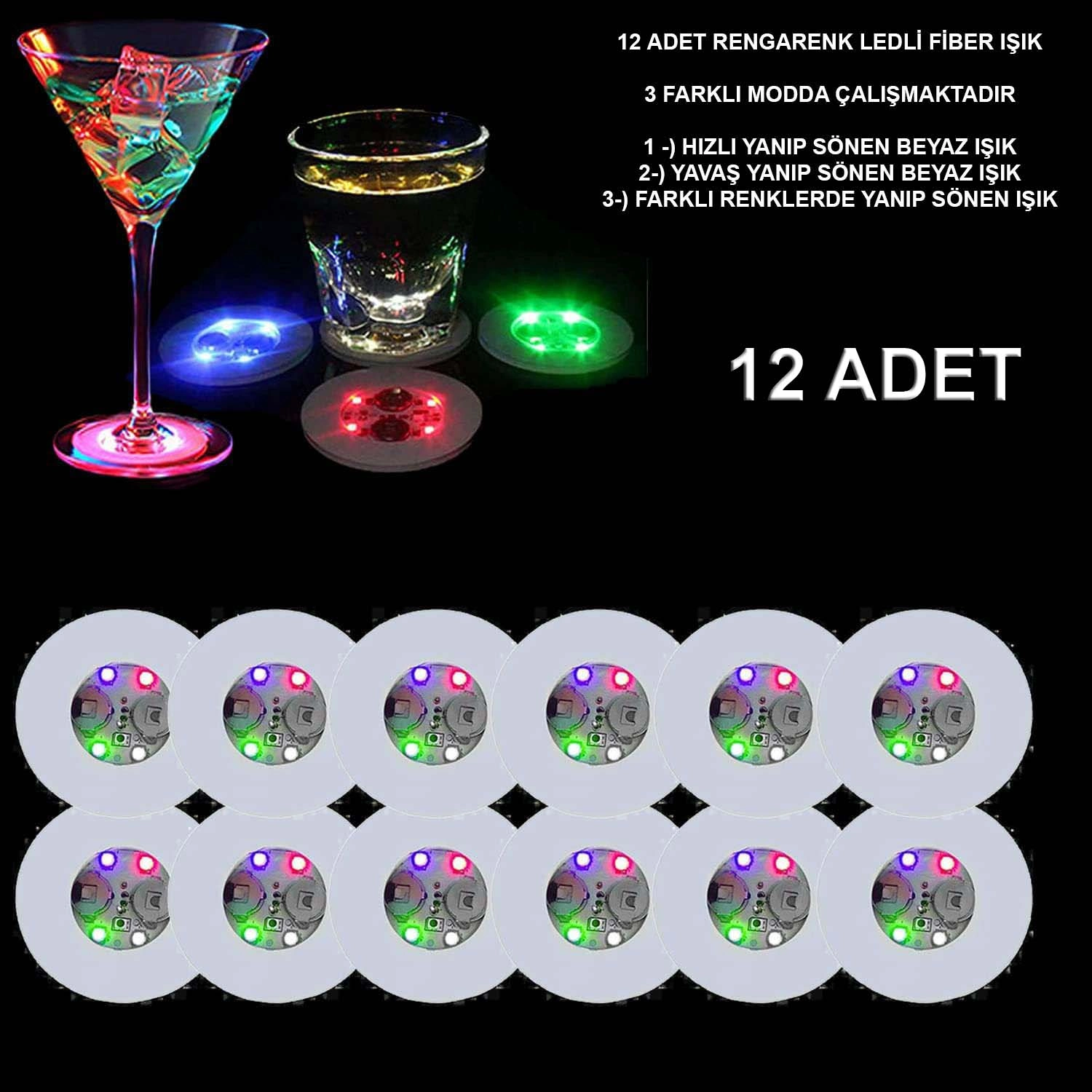 Dekoratif Pilli LED Işıklı Bardak Altlığı 12'li Set