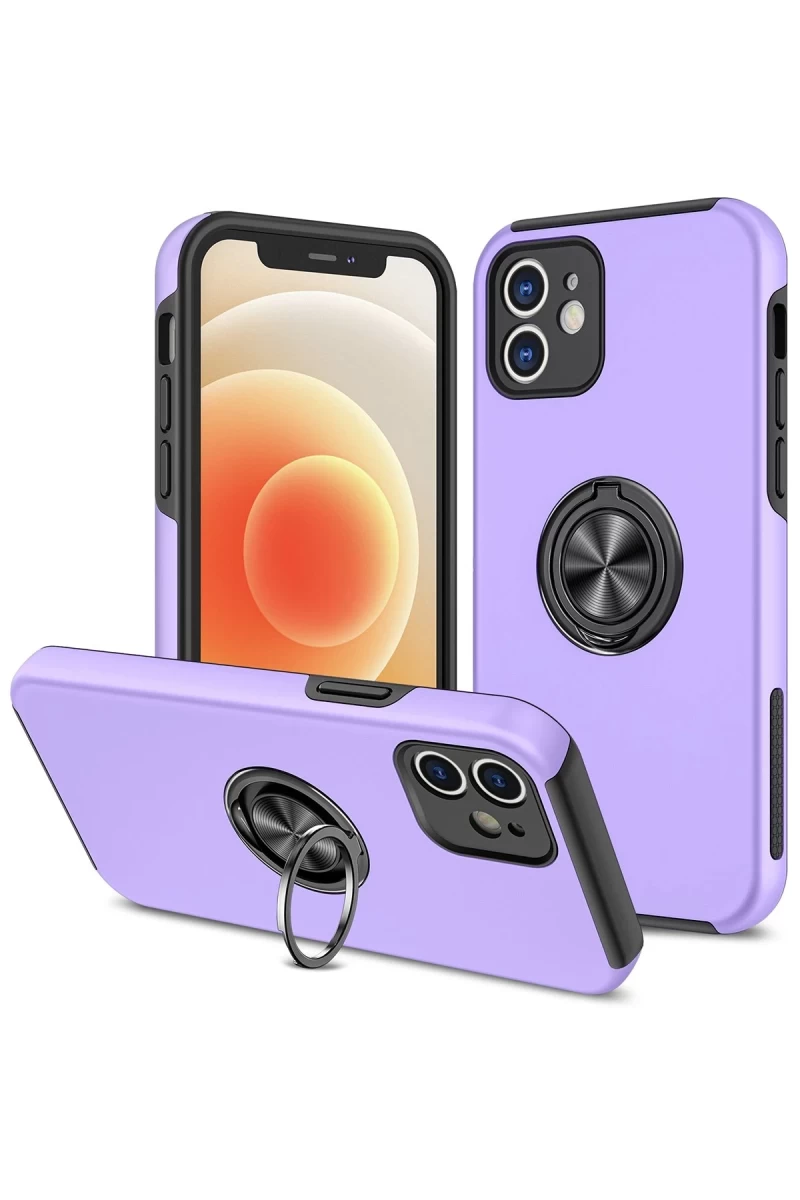 Apple iPhone 12 Uyumlu Kılıf Elit Yüzüklü Kapak - Mor