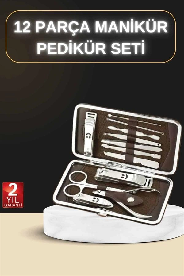 Manikür Pedikür Seti 12 Parça Deri Çanta ile El Bakımı