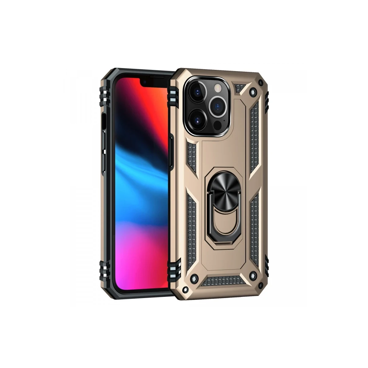 Apple iPhone 13 Pro Max Kılıf Sofya Yüzüklü Silikon Kapak - Gold