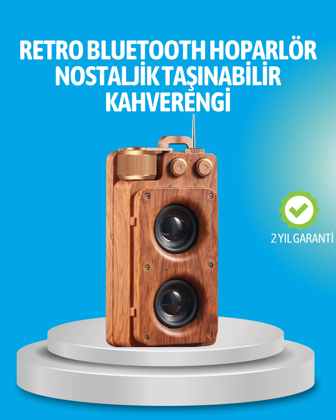 Retro Bluetooth Hoparlör Ahşap Görünümlü 5W Çift Stereo Ses