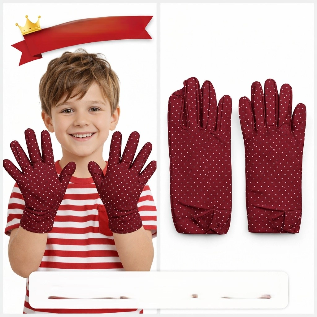Puantiyeli Bordo Pandomim Eldiveni Çocuk Boy 23 Nisan 19 Mayıs