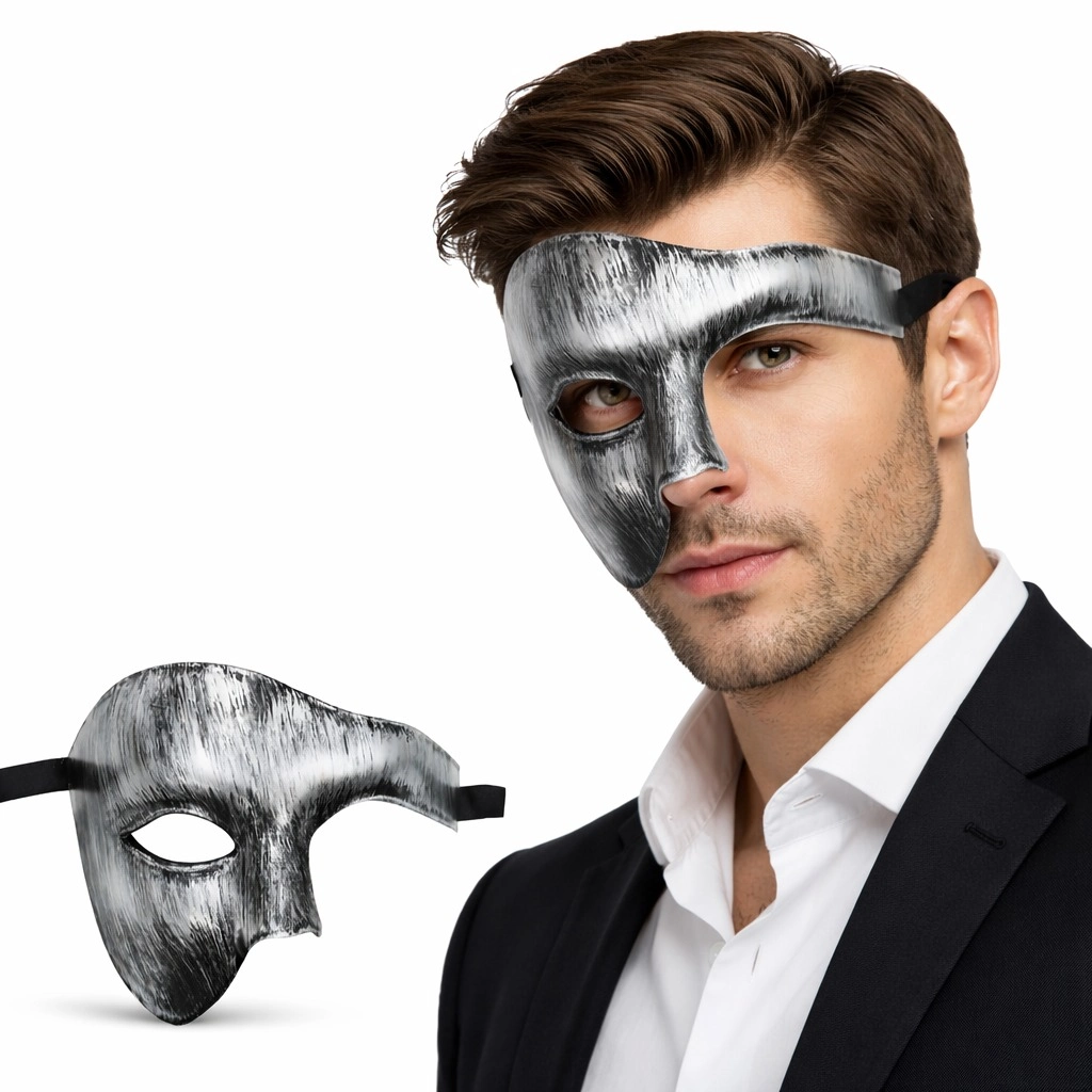 Gizemli Antik Yarım Maske Gümüş Renkli Balo İçin