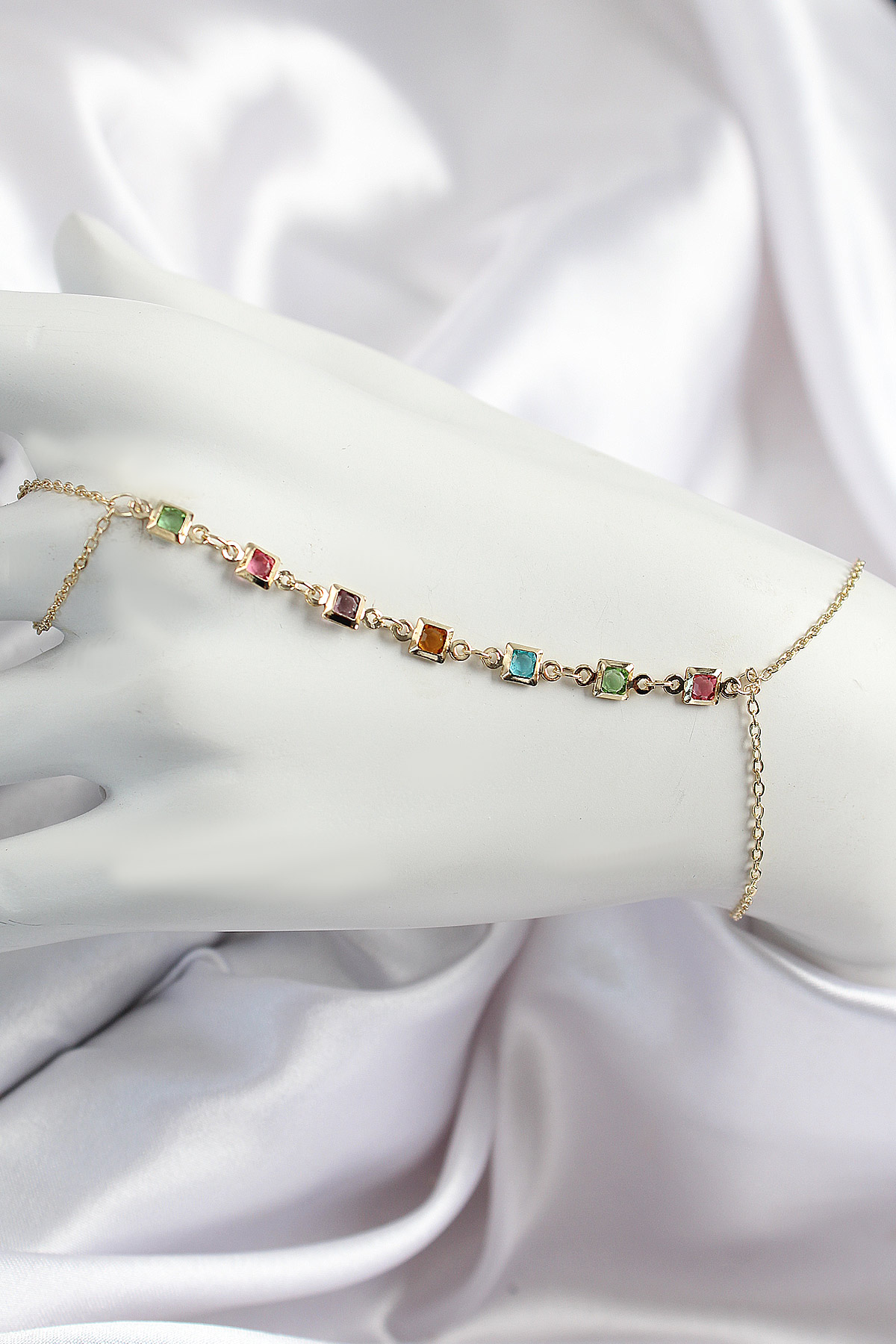 Pirinç Renkli Kare Zirkon Taşlı Y Model Gold Renk Kadın Şahmeran