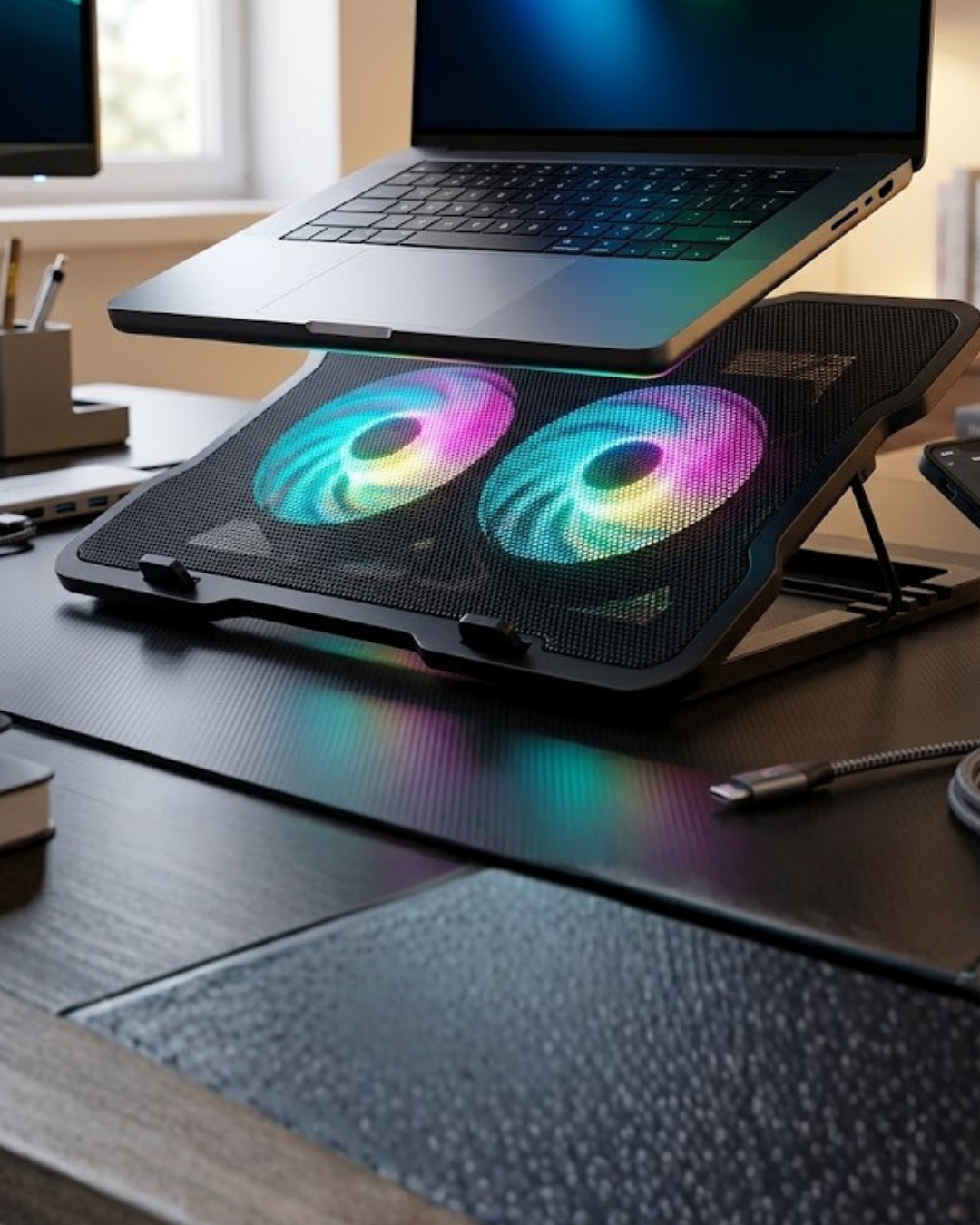 Ayarlanabilir Laptop Soğutucu Çift Fan RGB Işıklı Sessiz Çalışan