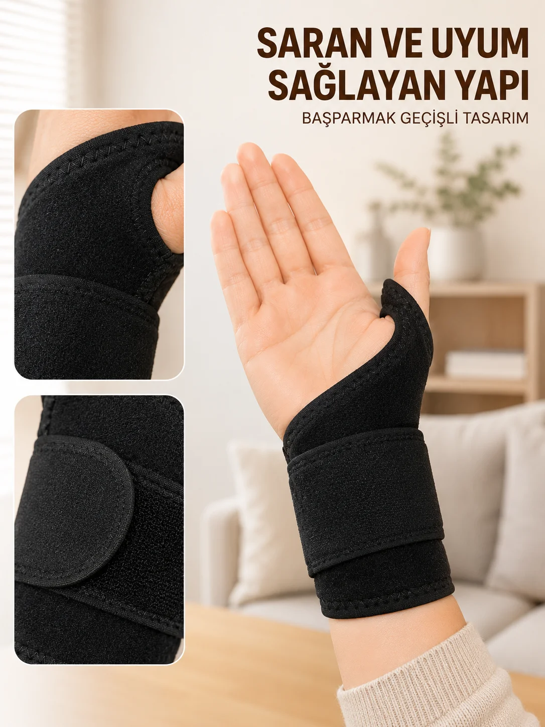 Ayarlanabilir El Bilek Bandajı Başparmak Geçişli Bilek Desteği Günlük ve Spor Kullanım