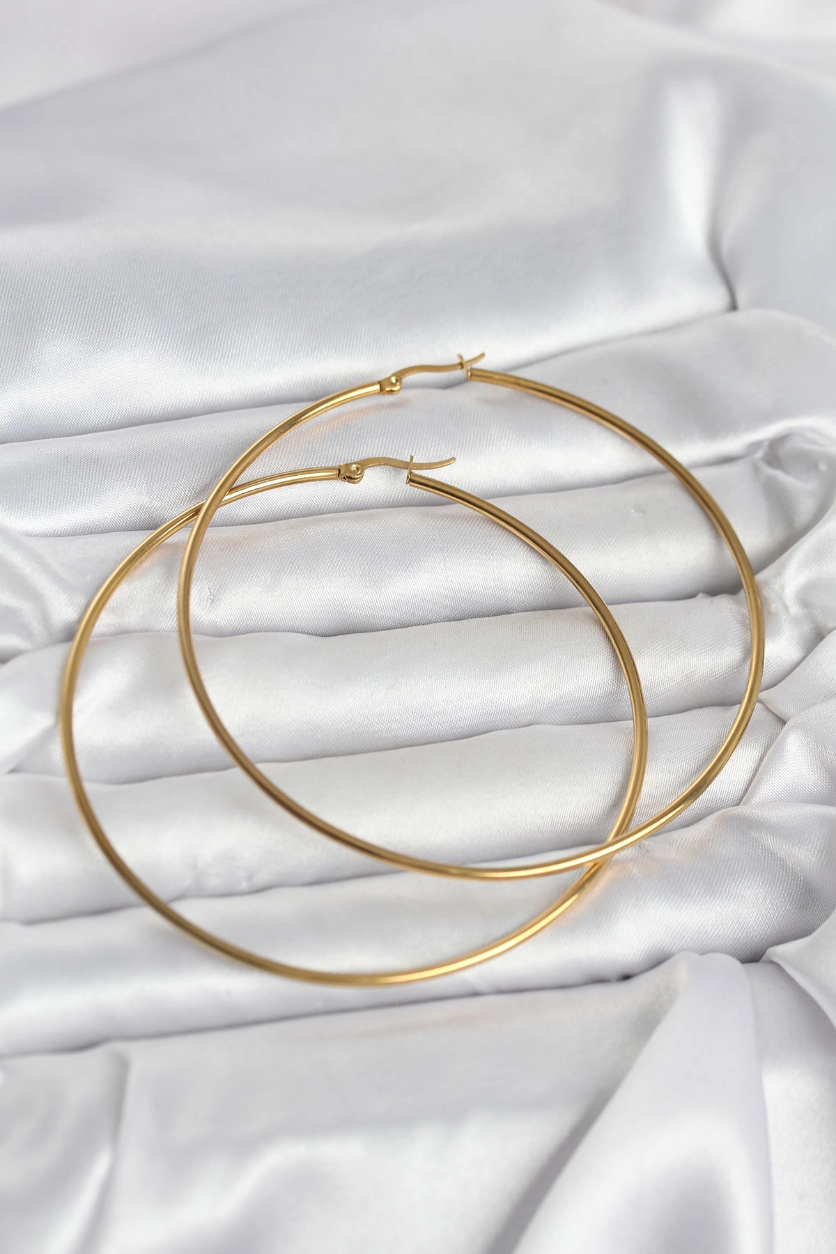 Gold Renk Kadın Halka Küpe 80 mm Çelik