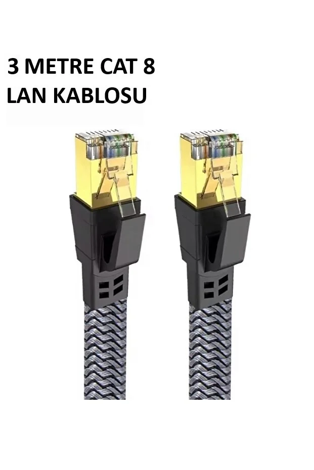 Cat 8 LAN Kablosu –Ethernet Kablosu Örgü Kaplama, Yüksek Hızlı (3 METRE)