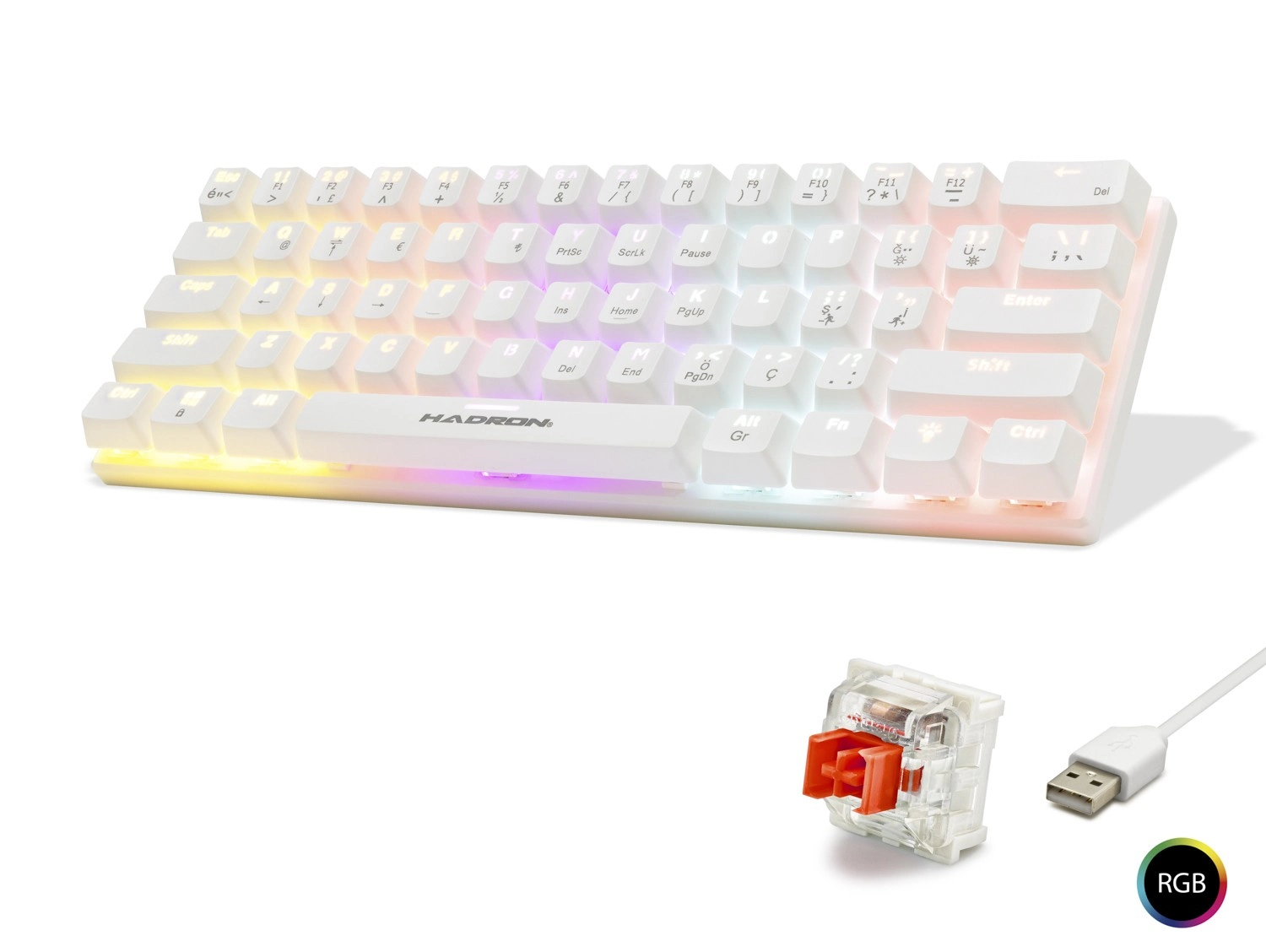 Oyun İçin Sessiz Mekanik Klavye Red Switch 61 Tuş Beyaz