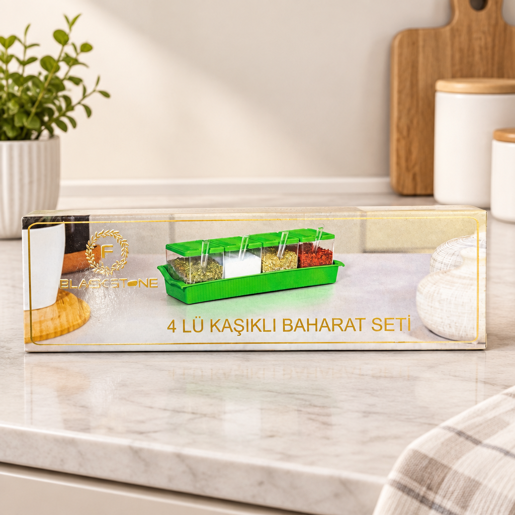 4 Parça Kaşıklı Kare Baharat Seti