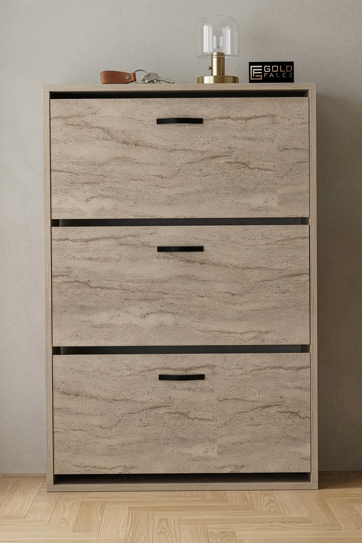 Düşer Kapaklı Ayakkabılık Ekru 74 cm